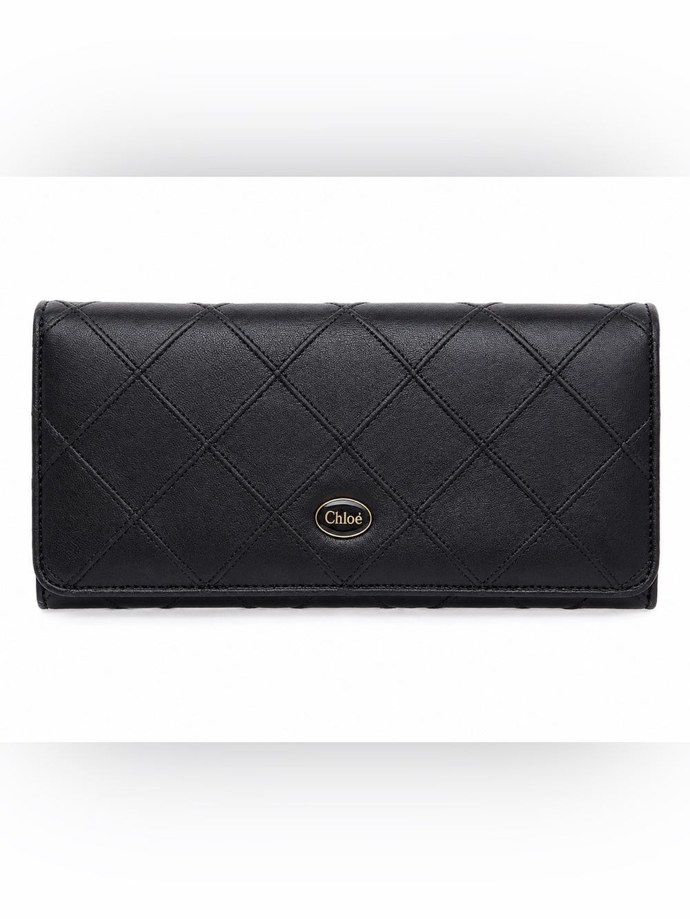 Vintage Chloé Black Quilted Leather Continental Flap Wallet with Dust Bag